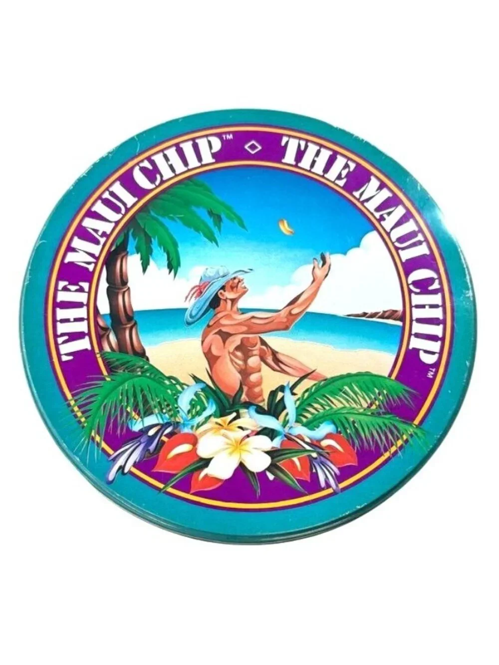 Vintage 1986 The Maui Chip Collector Tin Canister Hawaii No-Ka-Oi